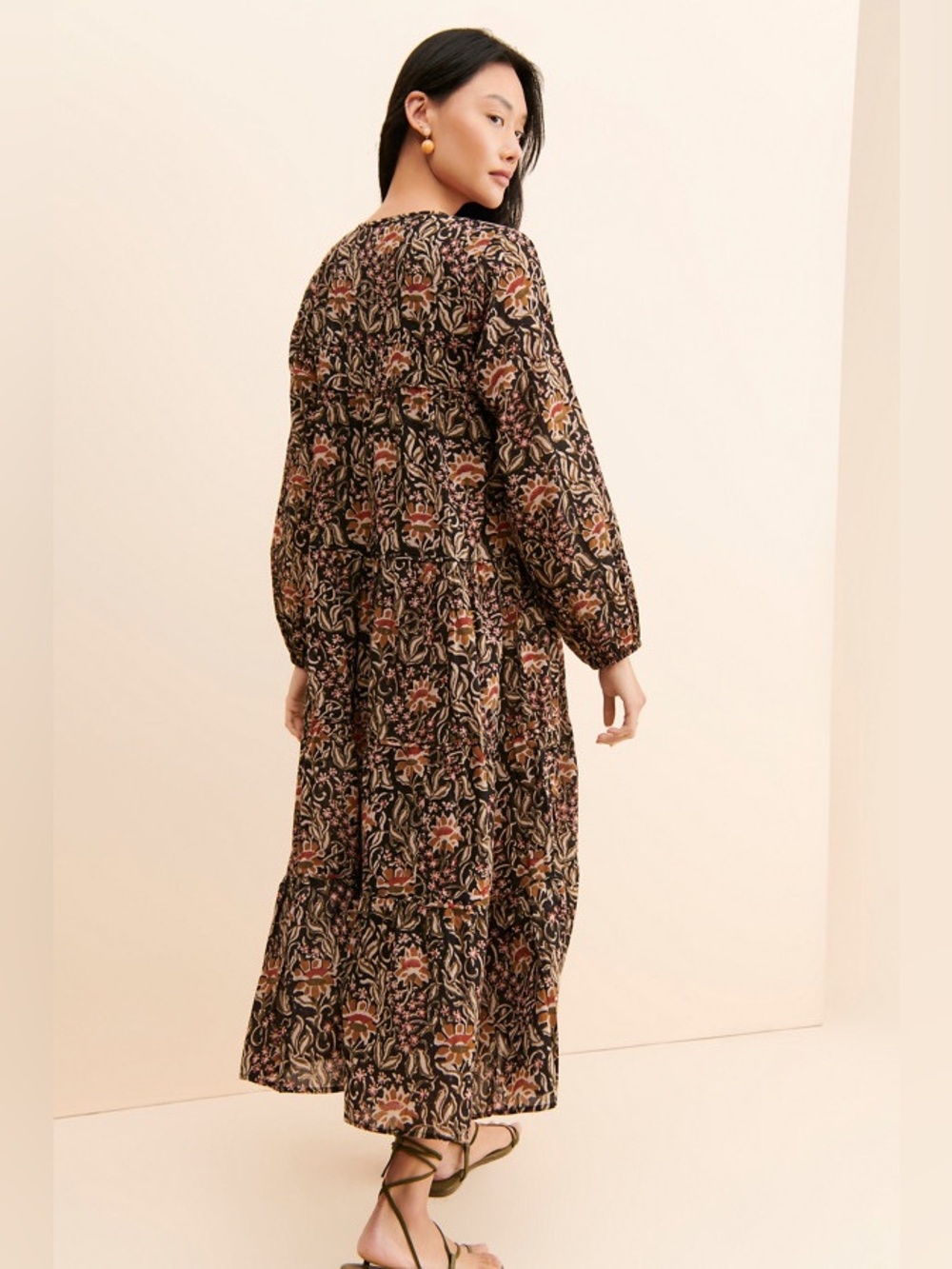 Anthropologie Maelu Designs Willow Midi Long Sleeve Floral Peasant Dress Size M - Picture 4 of 9